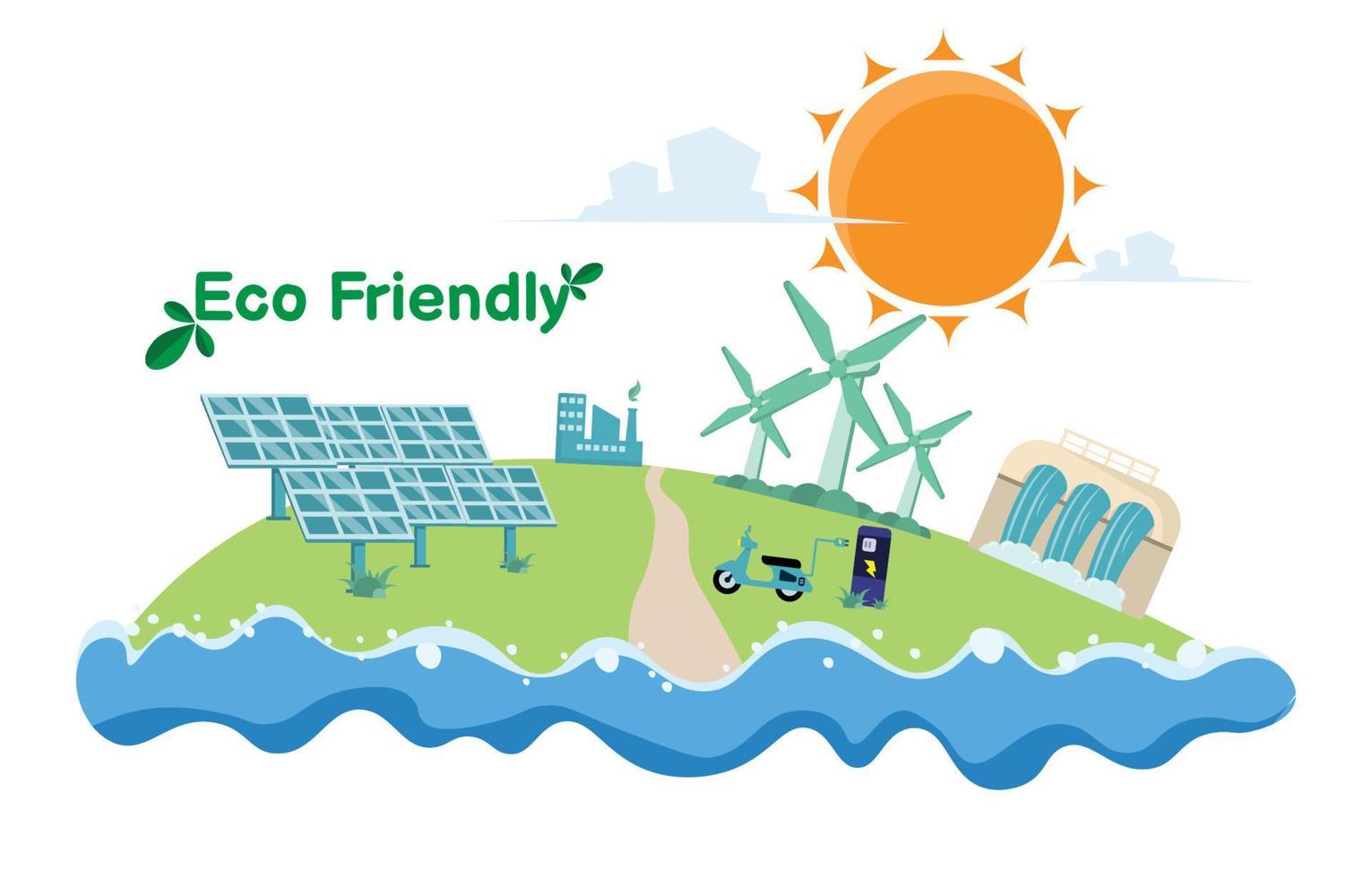 Flat design renewable energy. Clean energy including recycling. Home