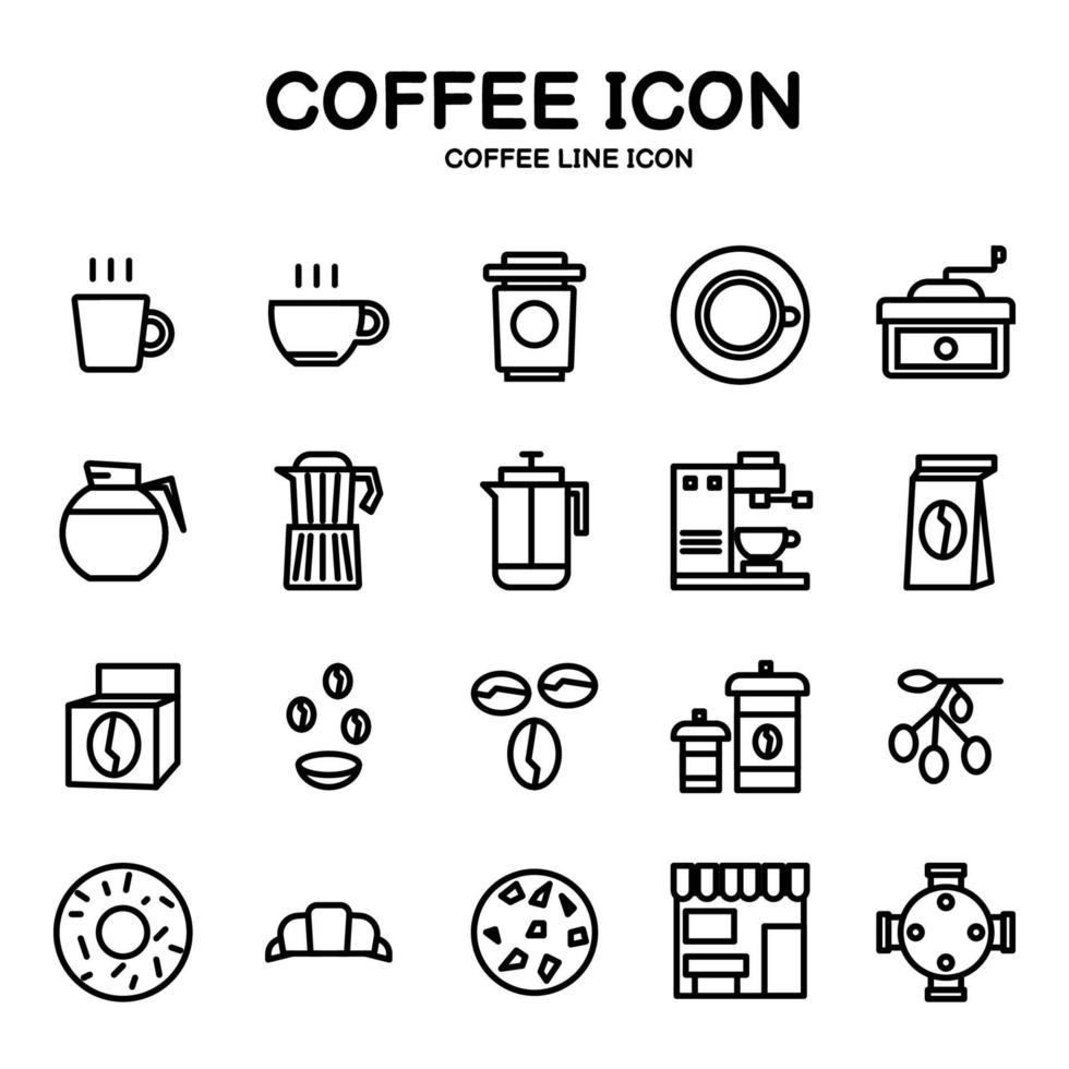 icono de línea de café y cosas relacionadas con el café, aislado en fondo blanco, icono de vector