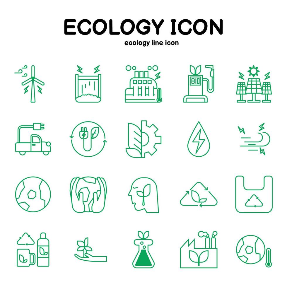 conjunto de iconos de línea. íconos para energía renovable y ecología, tecnología verde. vector