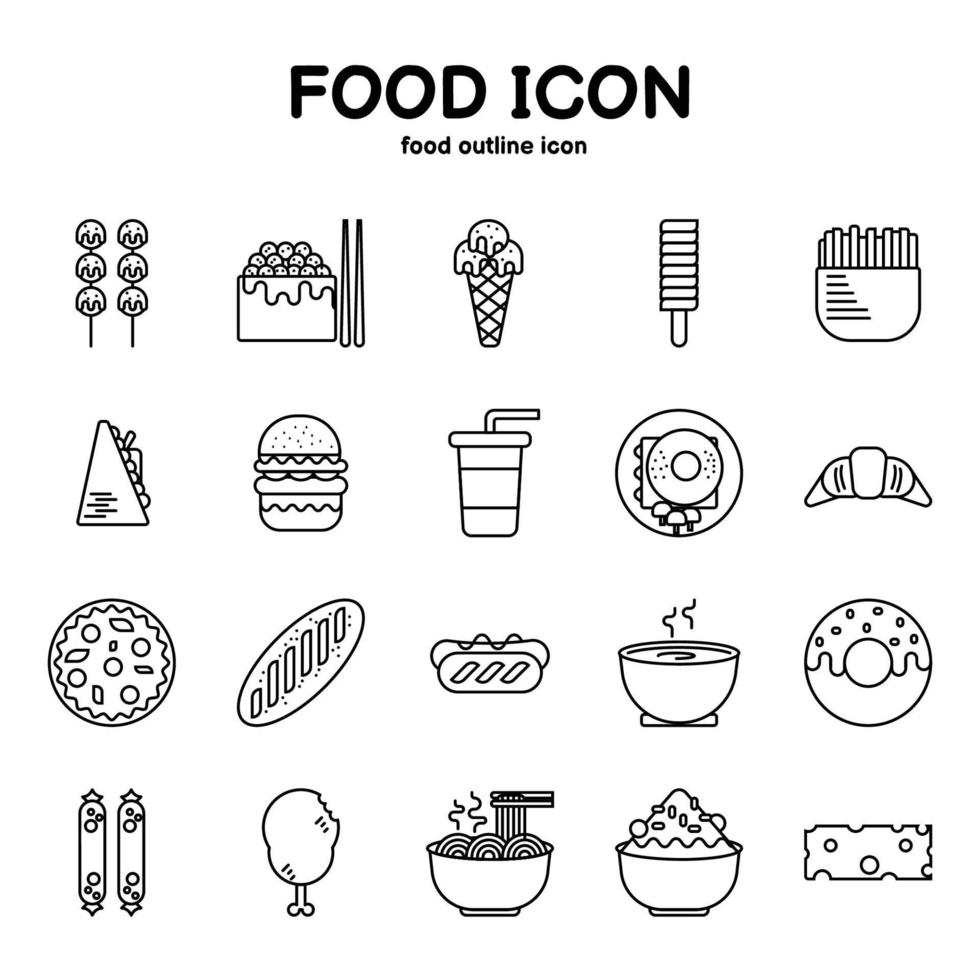 icono de comida y bebida, conjunto de iconos de línea delgada de restaurante, vector eps10 sobre fondo blanco