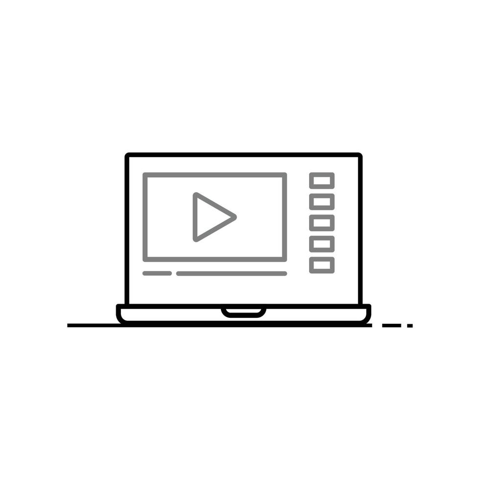 Laptop, simple line icon, showing multimedia on a white background vector