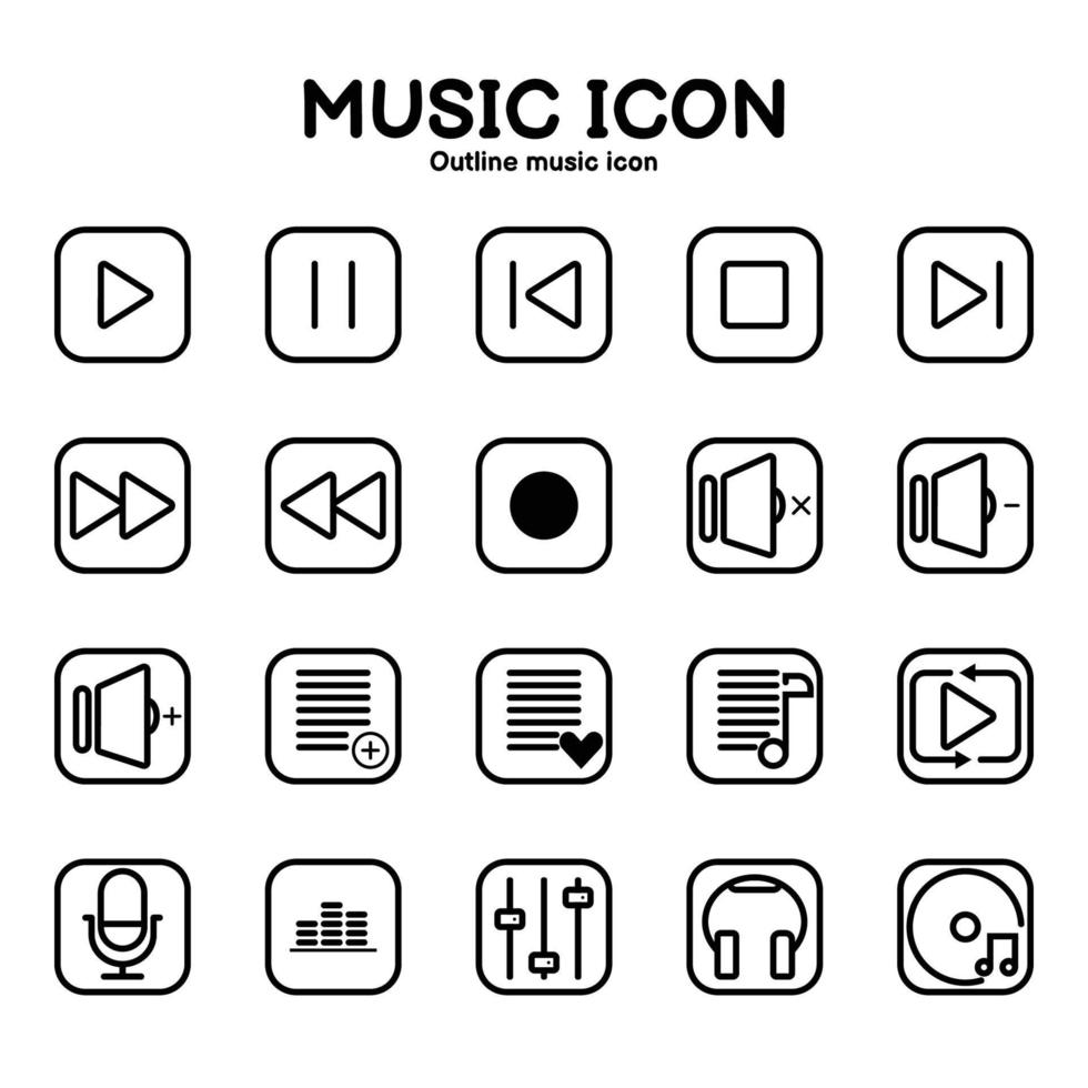 icono de música de contorno símbolo de música en un marco cuadrado sobre un fondo blanco vector