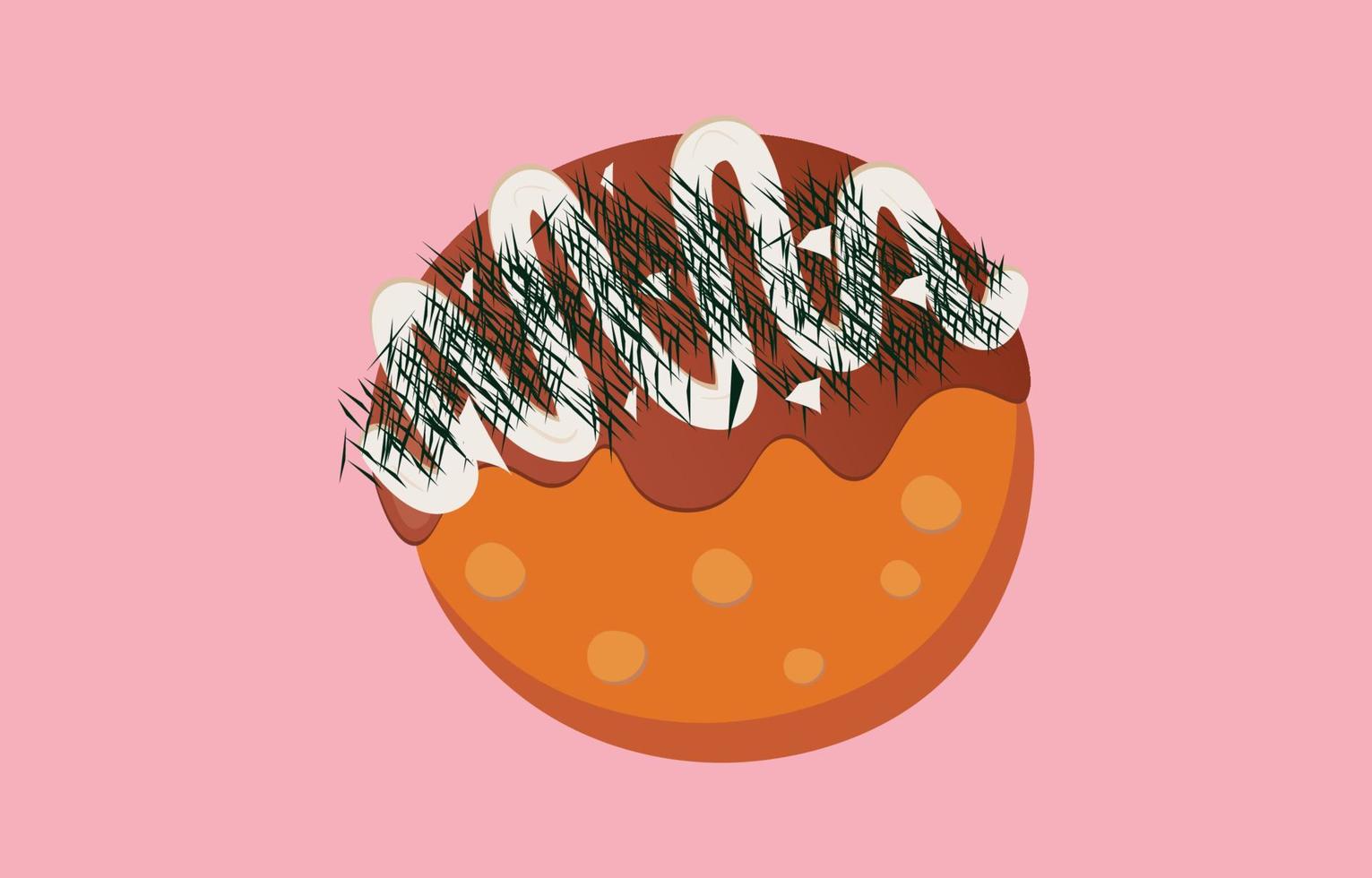 a piece of takoyaki placed on pink background,japanese cuisine,octopus ball,cartoon vector illustration