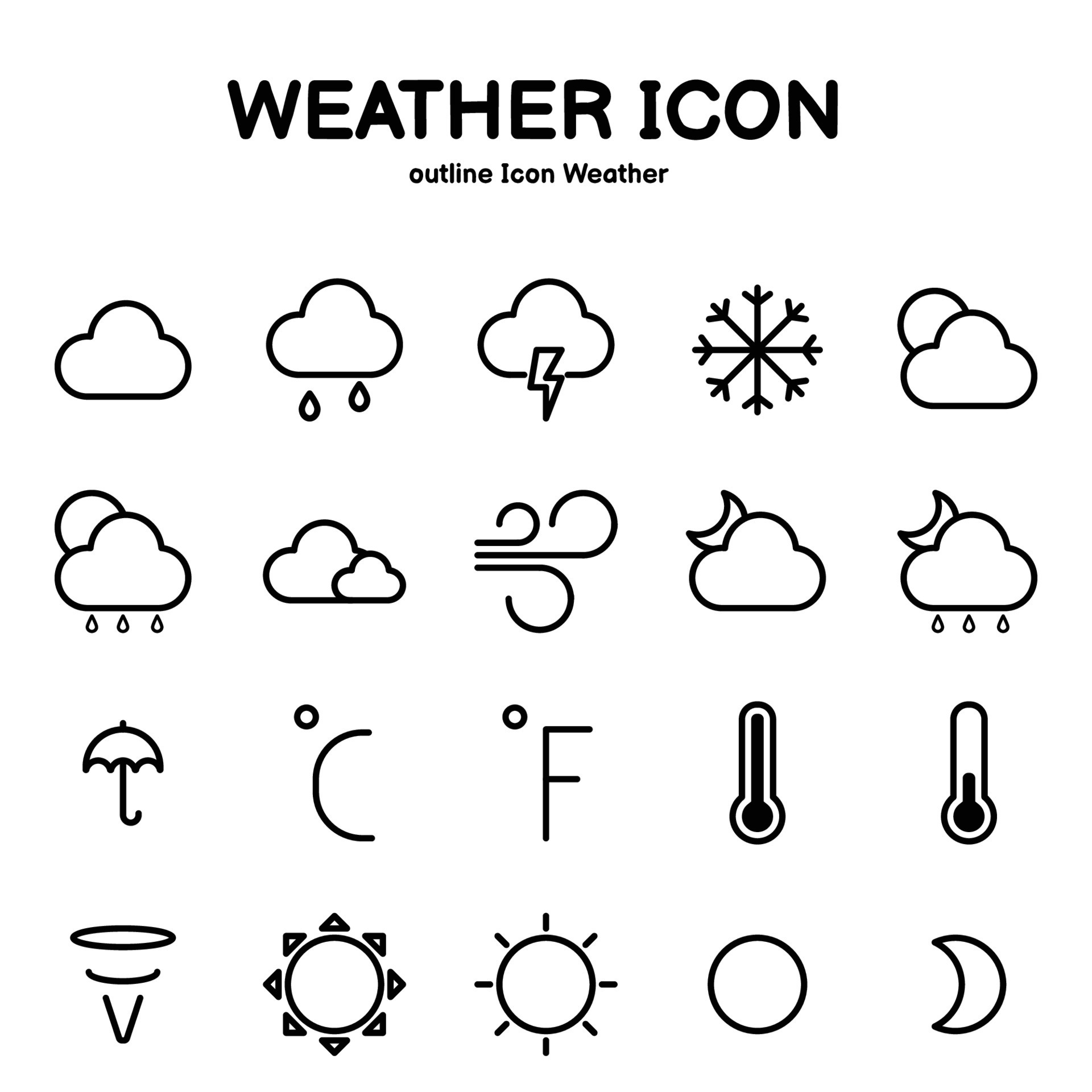 Icon outline Weather and weather forecast Black lines on a white