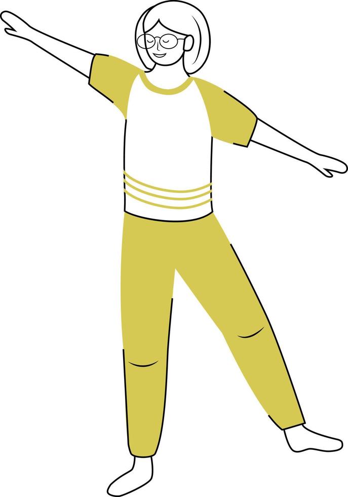 Girl training balance with exercise semi flat color vector character