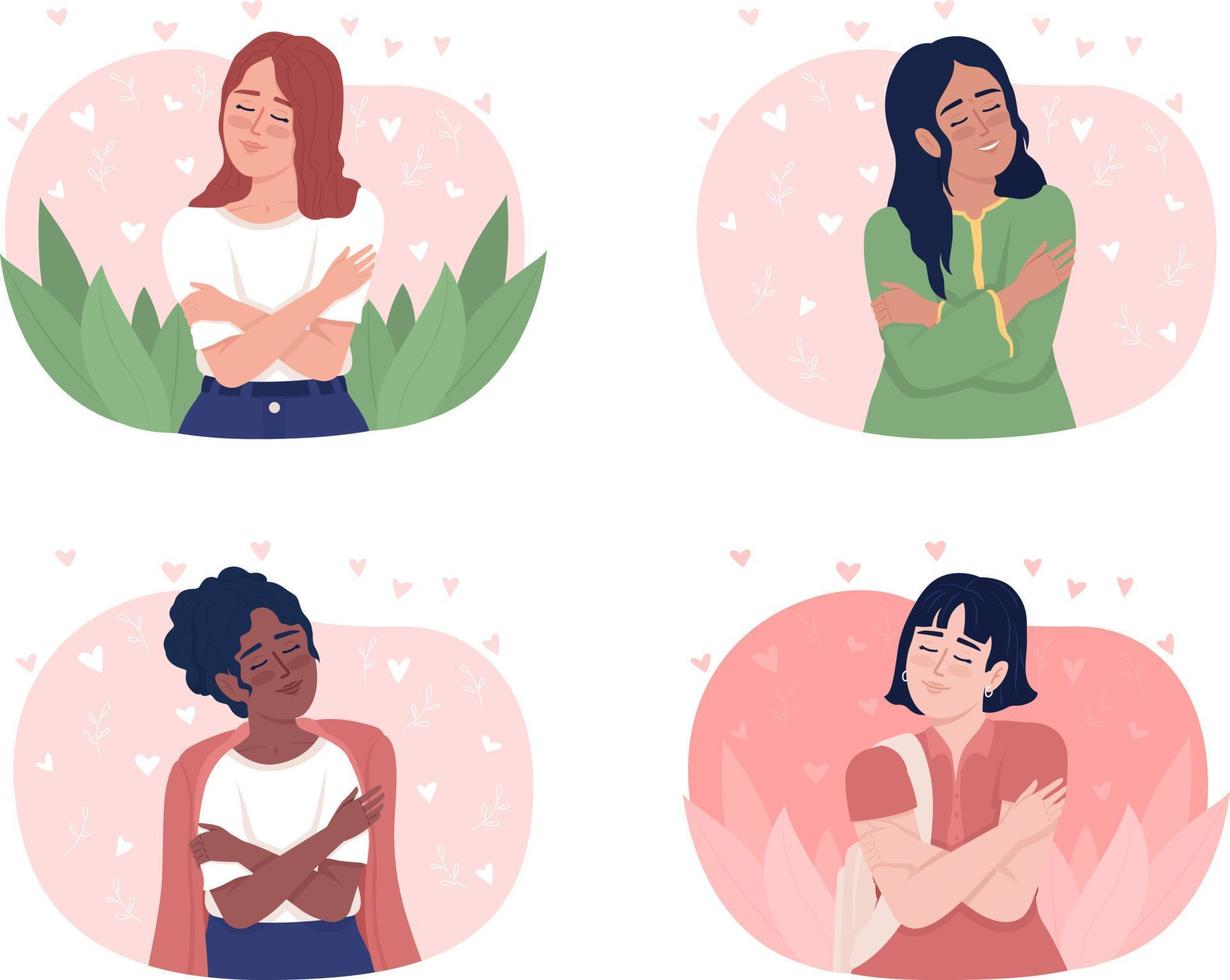 Love yourself 2D vector isolated illustrations set