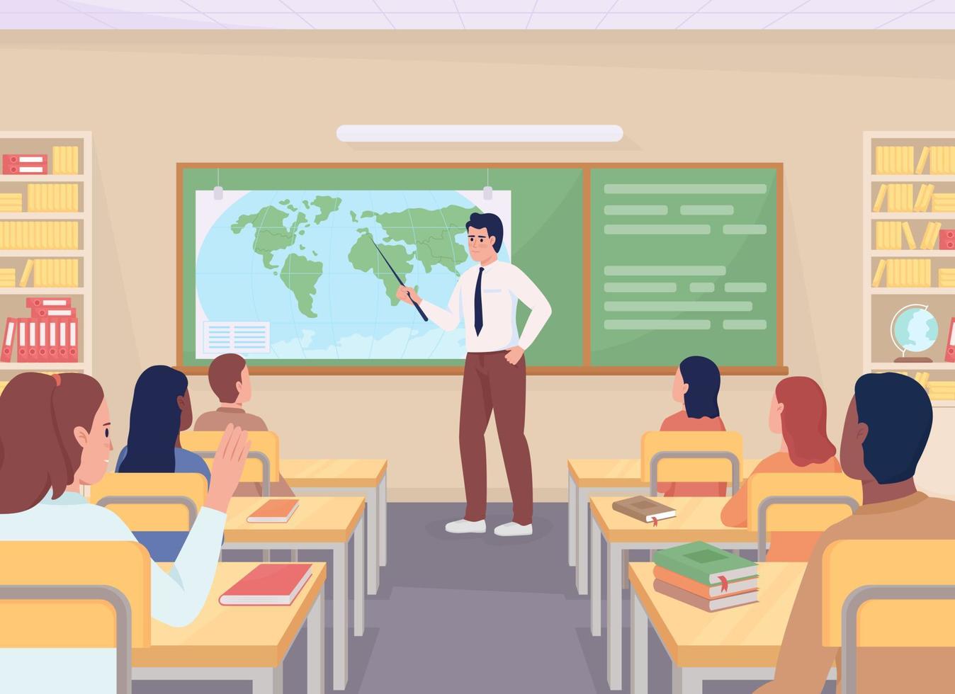 High school geography lesson flat color vector illustration