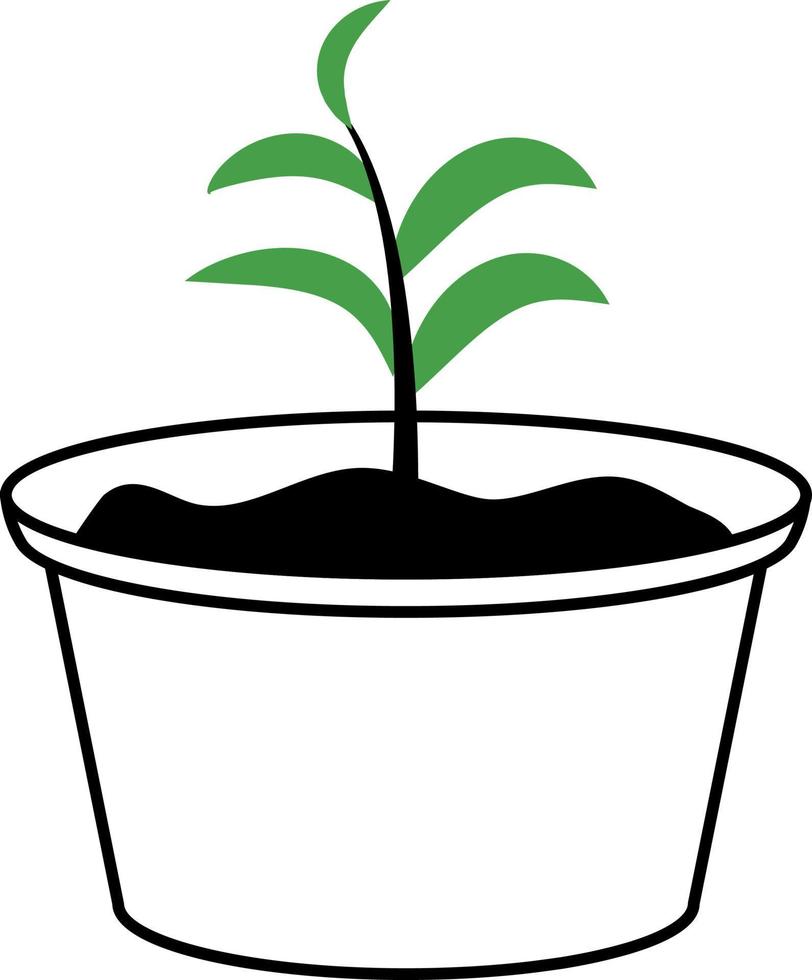 Planting seedling in container semi flat color vector object. Green plant in ceramic pot. Full sized item on white. Simple cartoon style illustration for web graphic design and animation