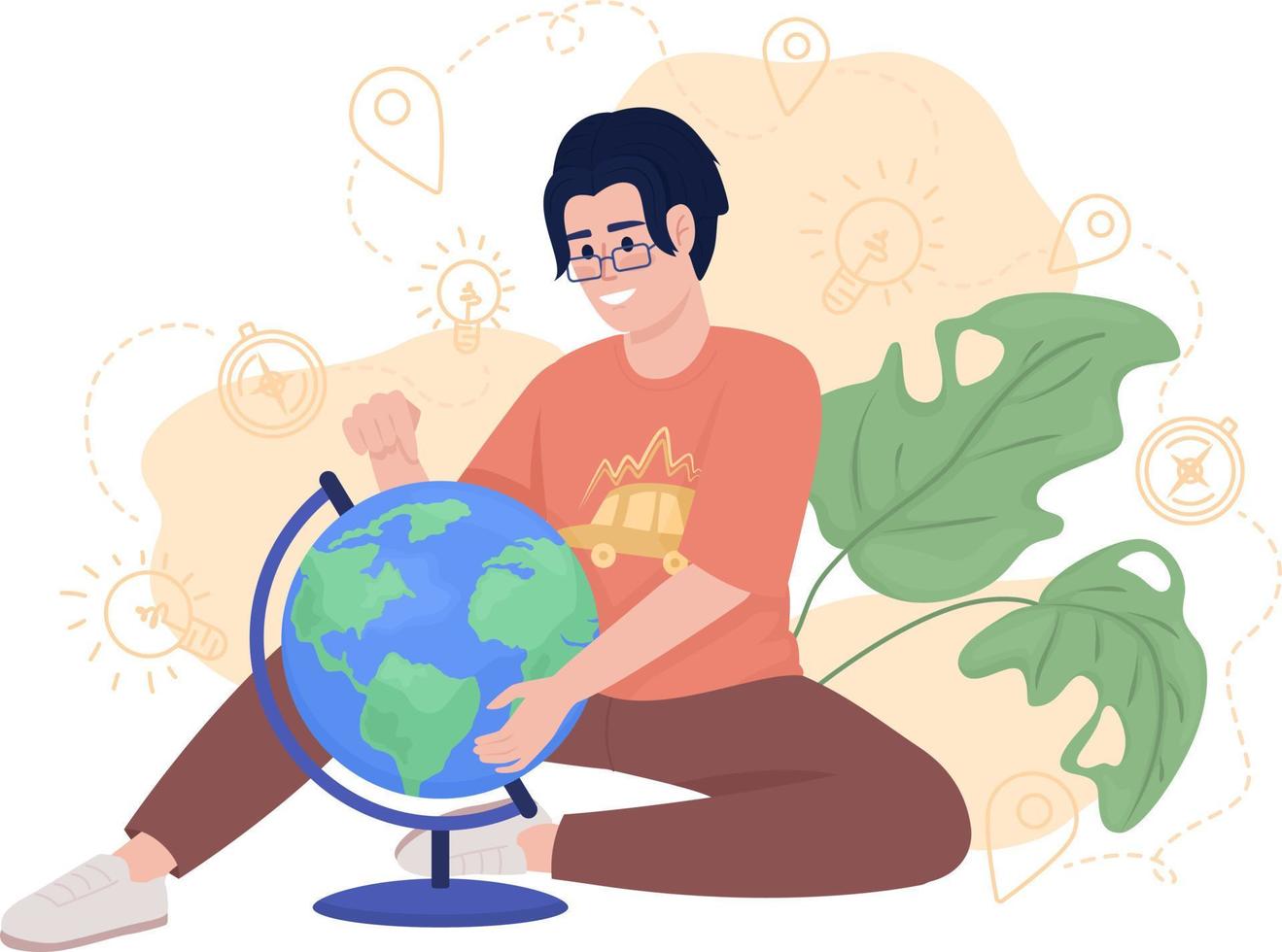 Excitement about travelling around world 2D vector isolated illustration