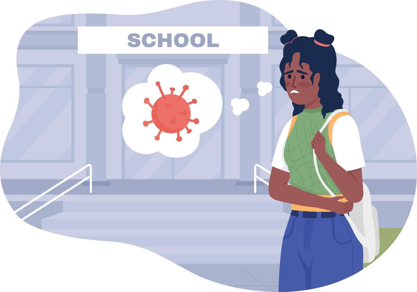 Feeling anxious at school after pandemic 2D vector isolated illustration