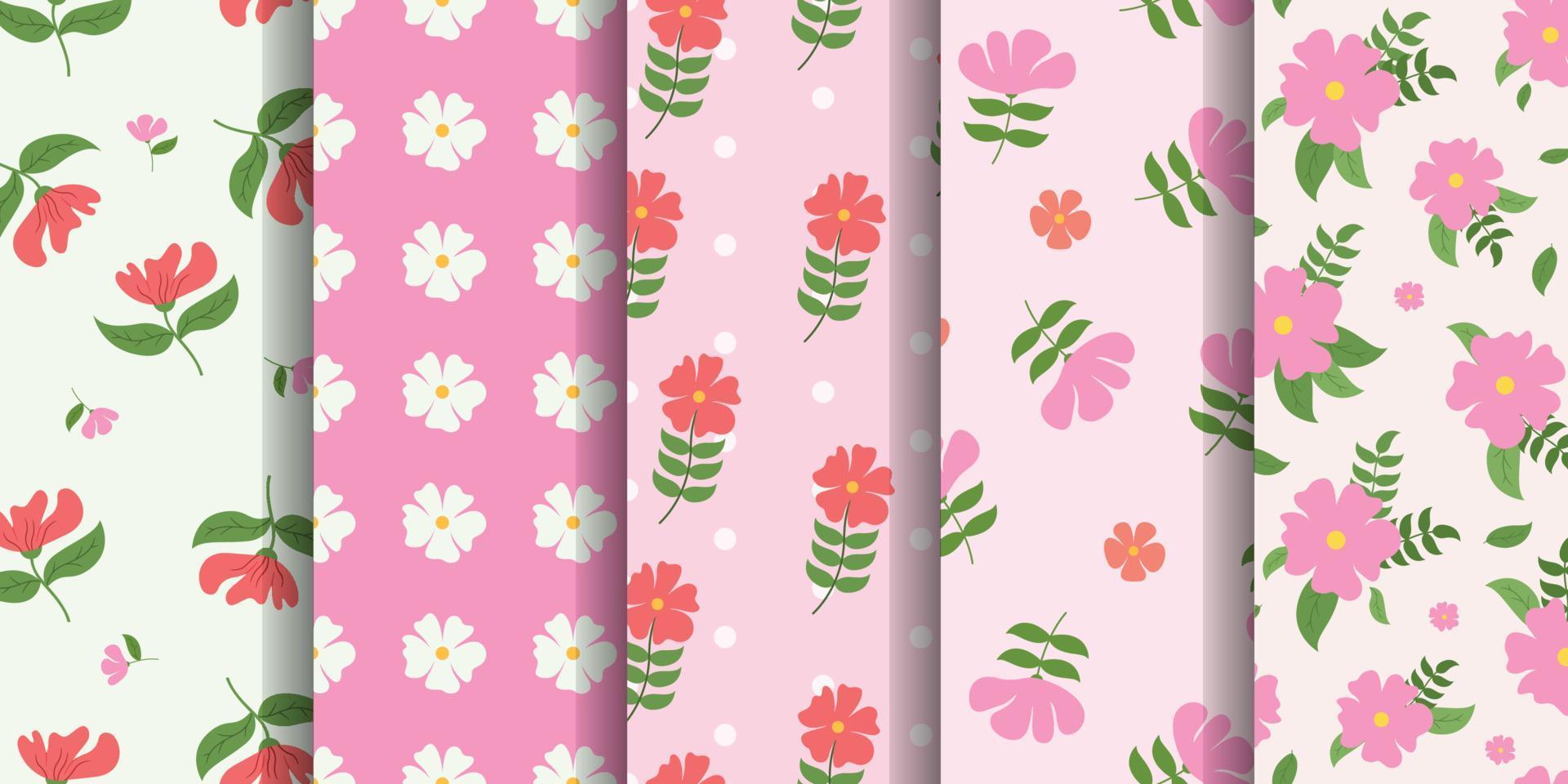 Pink floral seamless pattern set collection vector