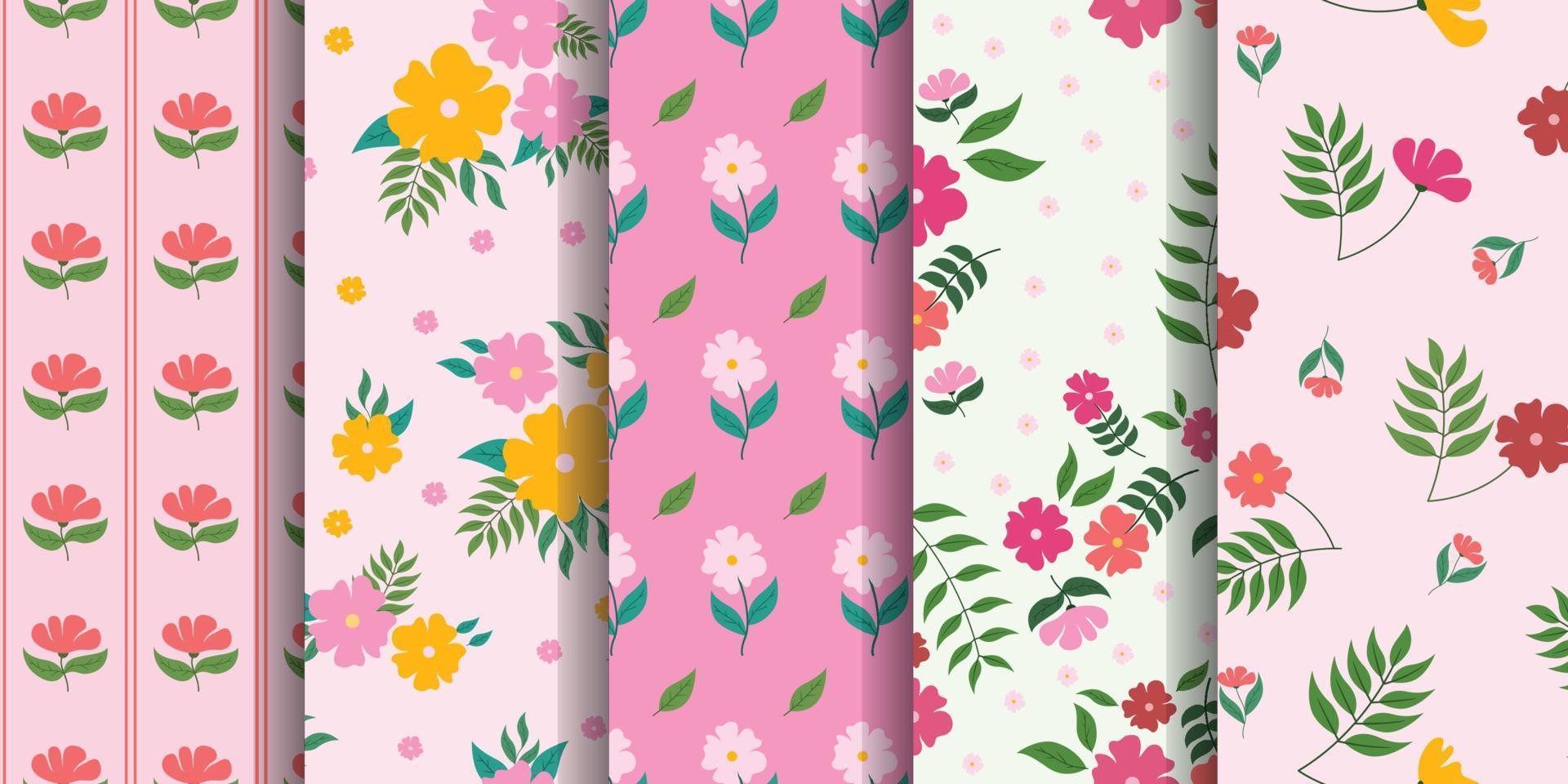 Pink floral seamless pattern set collection vector