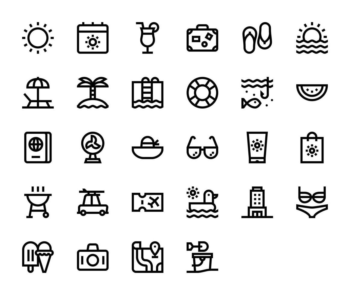 Collection of summer holidays line icons set illustration vector