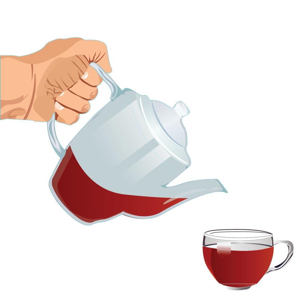 hand holding kettle with tea cup vector