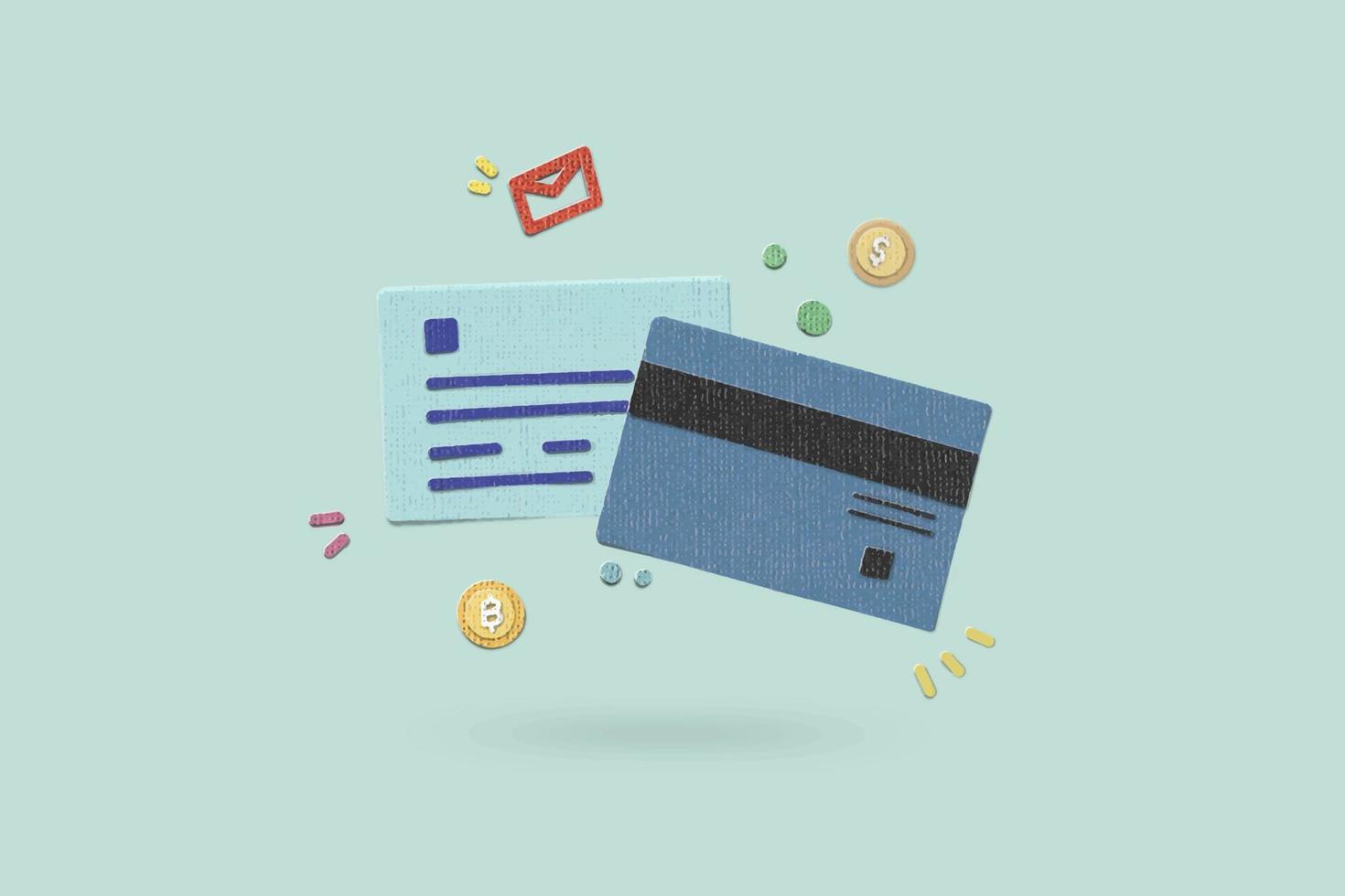 estilo de textura de arte de corte de papel creativo de iconos de dinero de tarjeta de crédito sobre fondo limpio. concepto de operaciones financieras, inversiones y efectivo. vector