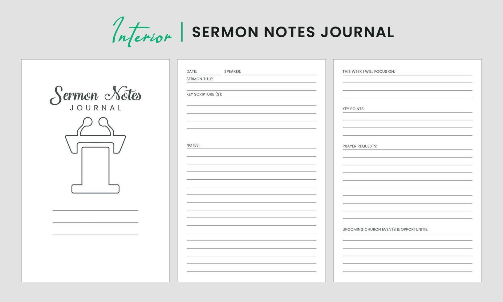 Sermon Notes Journal Interior Template vector