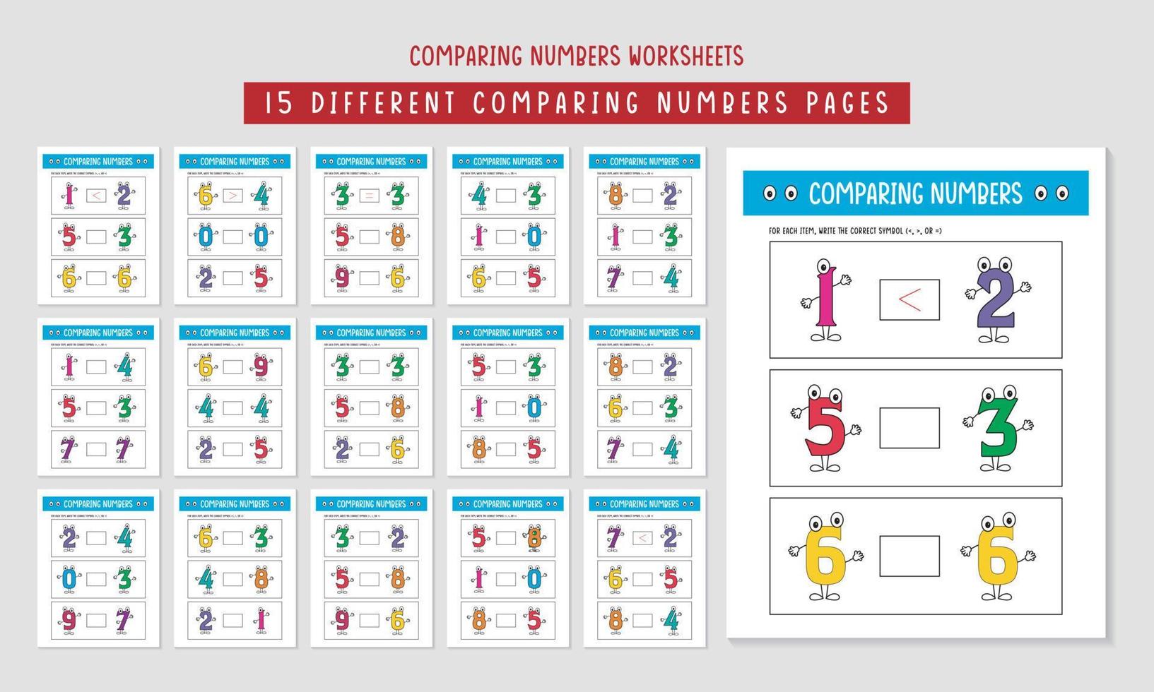 Comparing Numbers Worksheets Book Interior vector