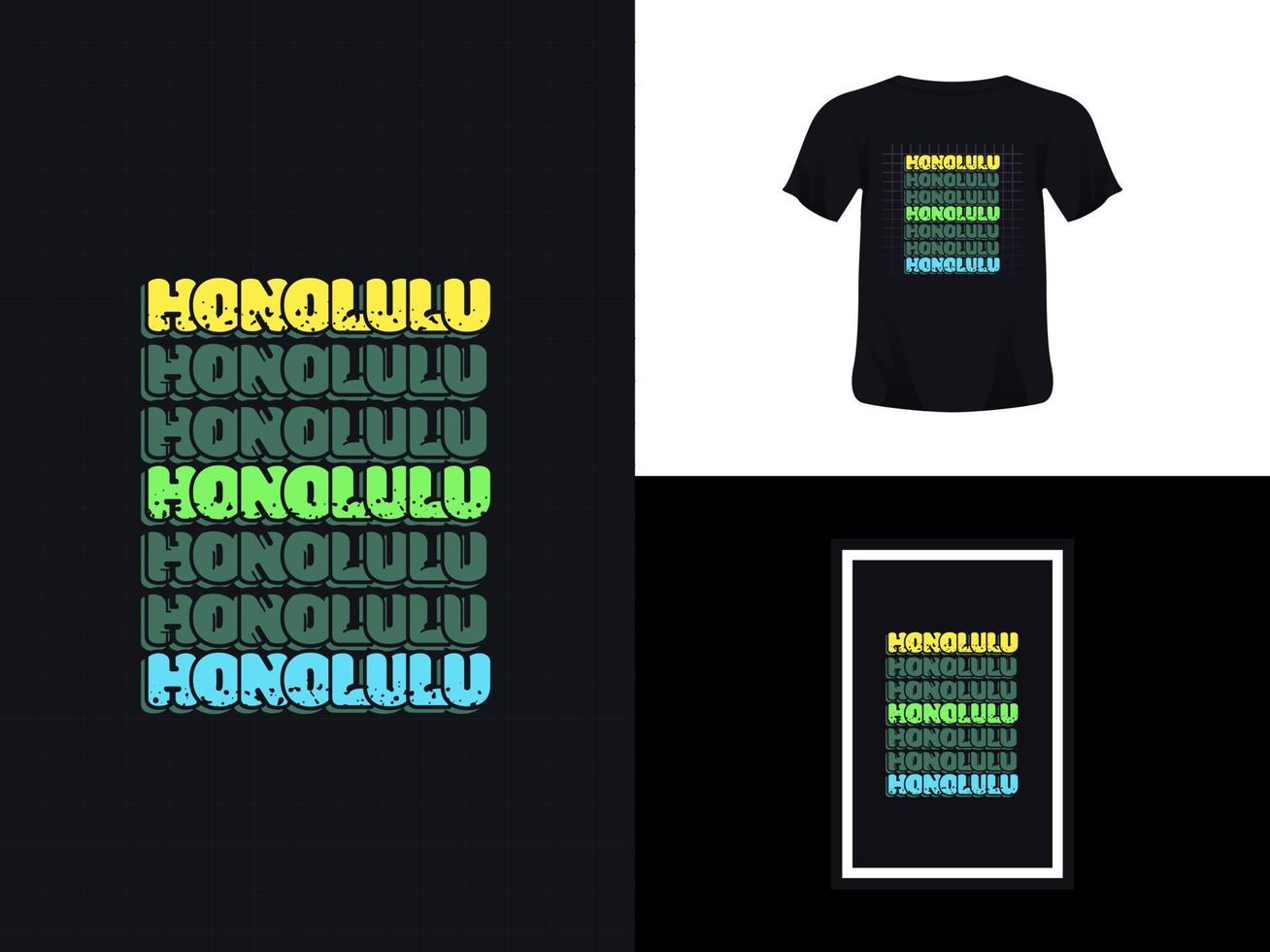 diseño de cita de tipografía de camiseta, honolulu para imprimir. plantilla de póster, vector premium.