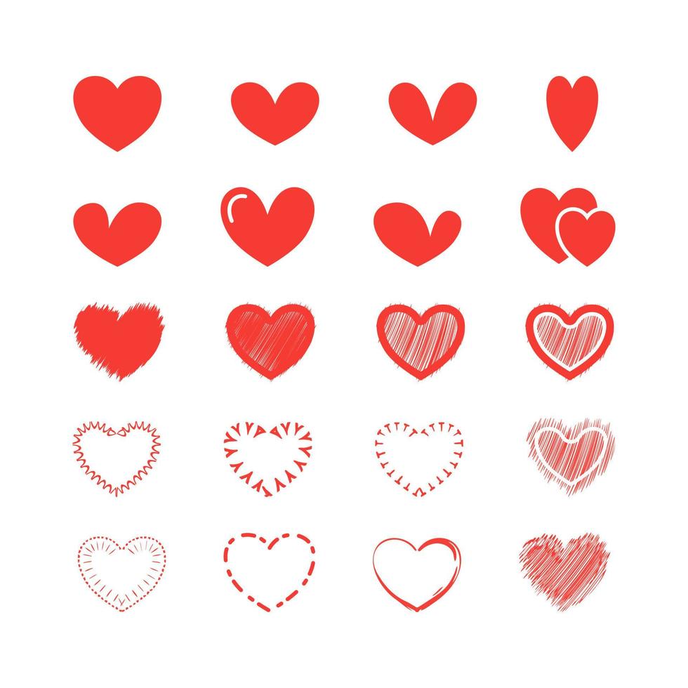 Set of vector hearts collection. Love, abstract style and hand drawn