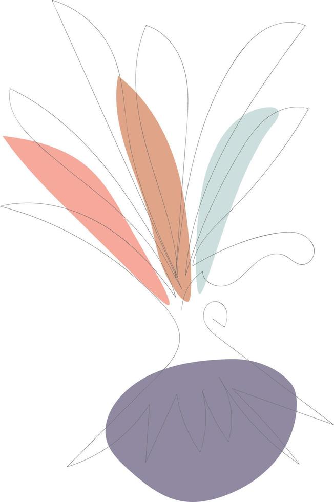 Beautiful hand drawn floral leaves and flowers one line art on white illustration vector