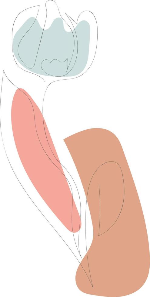 hermosas hojas y flores florales dibujadas a mano arte de una línea vector