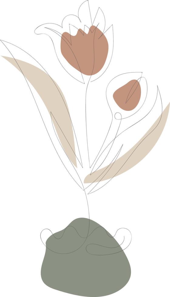 Beautiful hand drawn floral leaves and flowers one line art vector