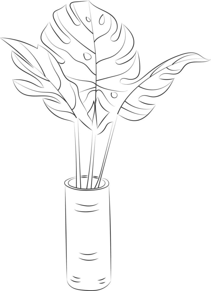 Isolated tree rose flower hand drawing line art with leaves vector
