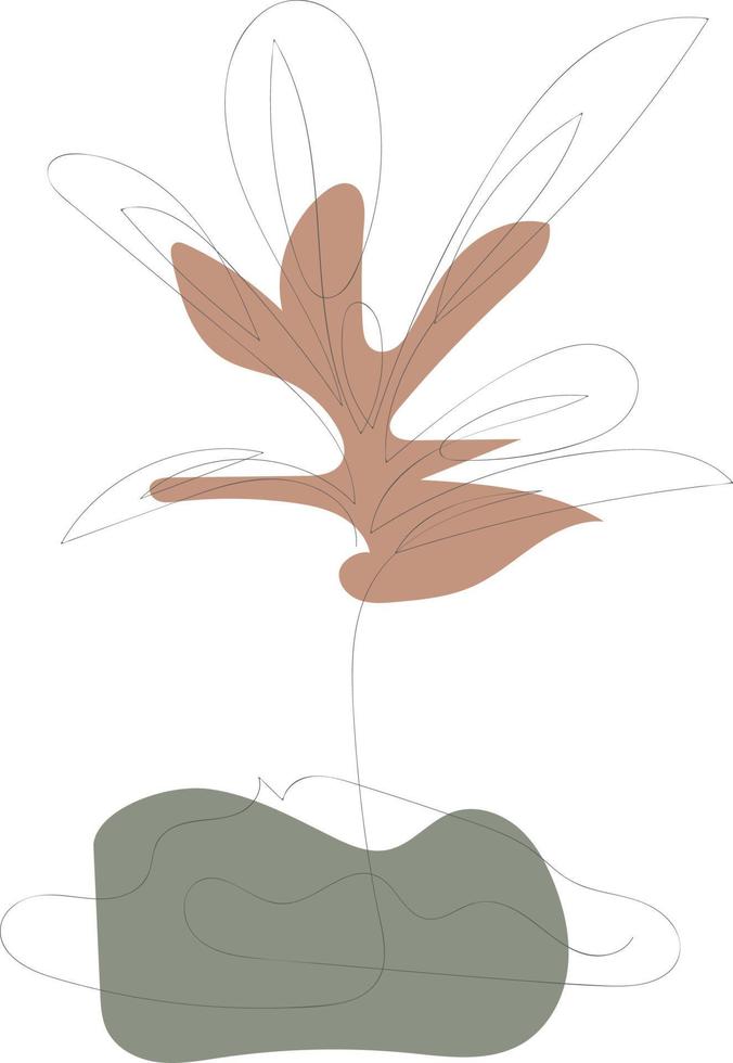 hermosas hojas y flores florales dibujadas a mano arte de una línea vector