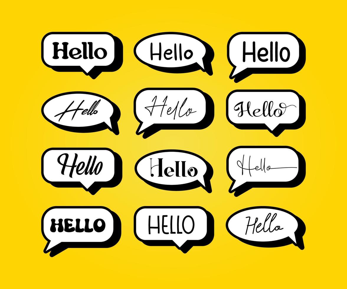 Hello text with chat bubble collection vector