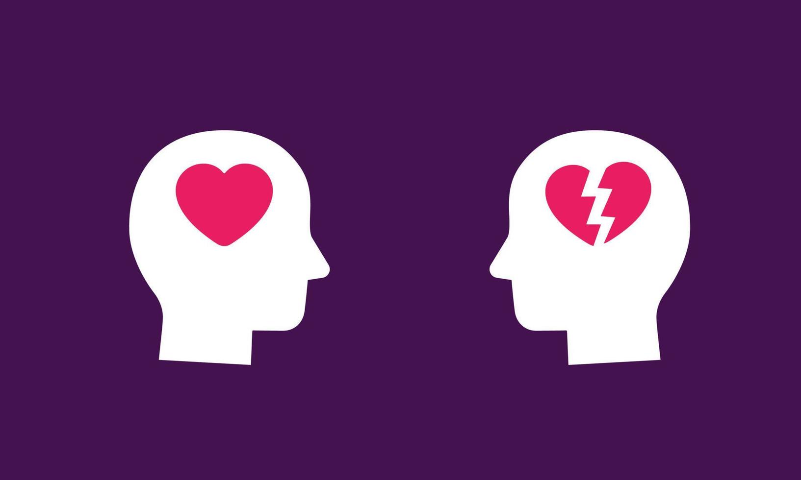 Head and heart, heartbreak icons vector