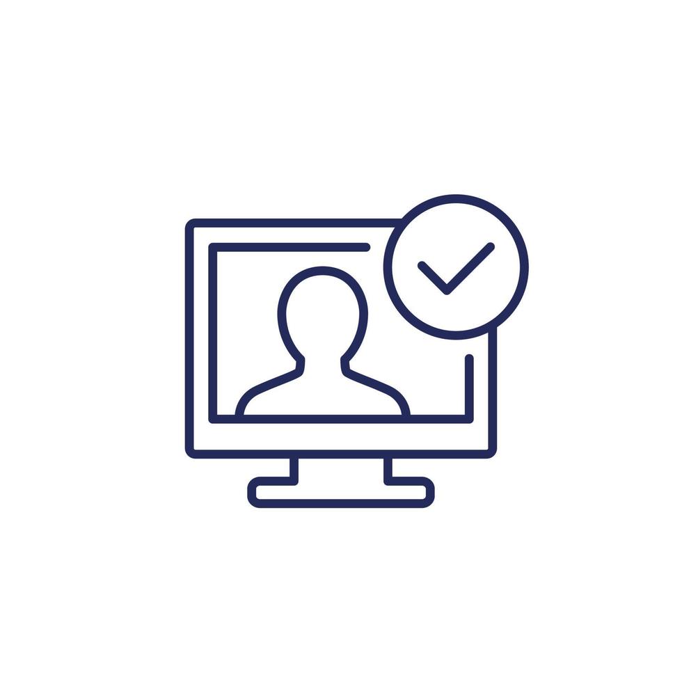 webinar line icon with check mark vector