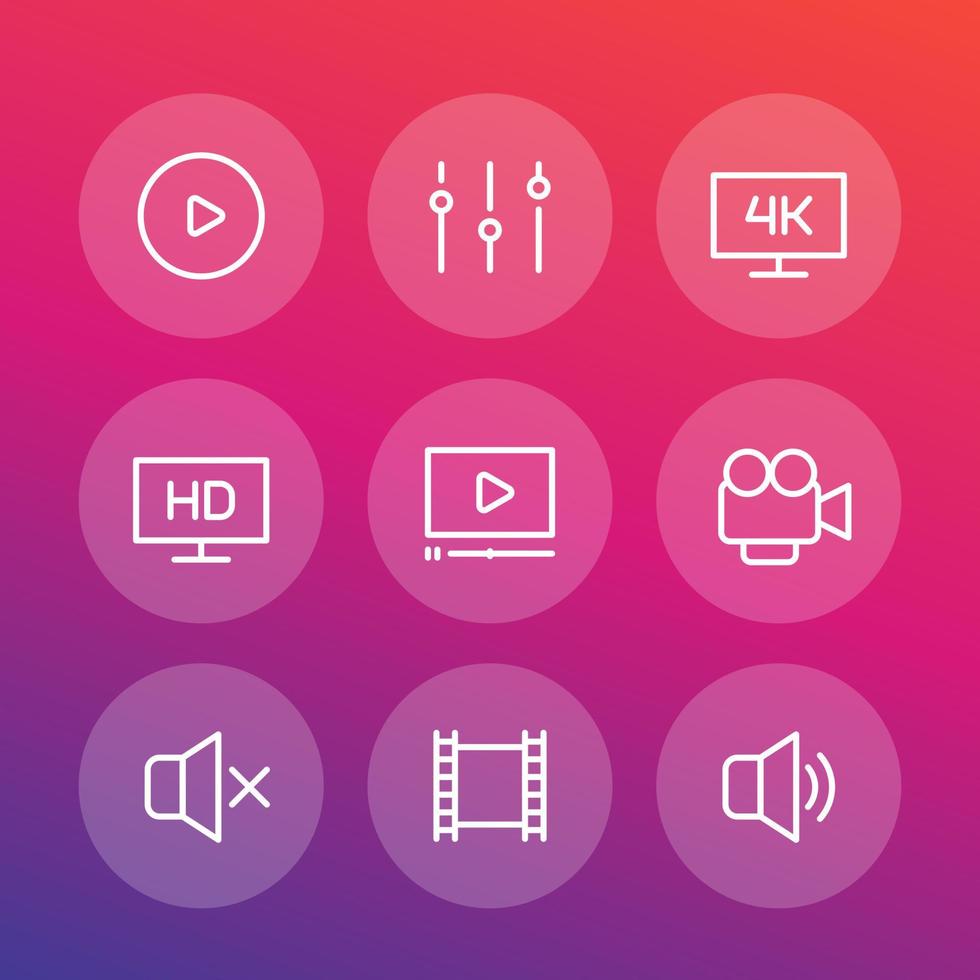 video player line icons set vector