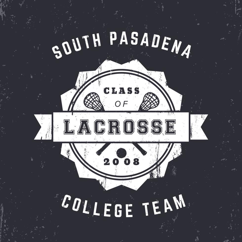 Lacrosse Team vintage badge, emblem, lacrosse t-shirt design, print, vector illustration