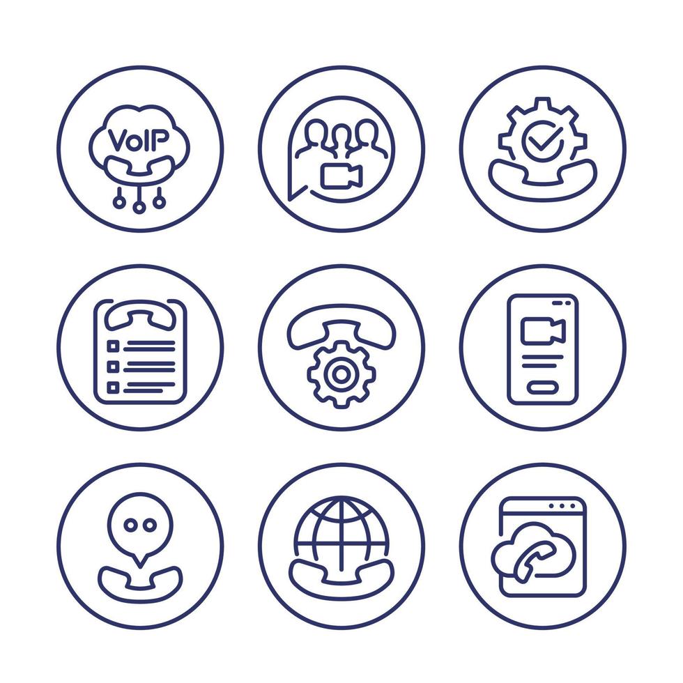 Voip telephony, video call line icons vector