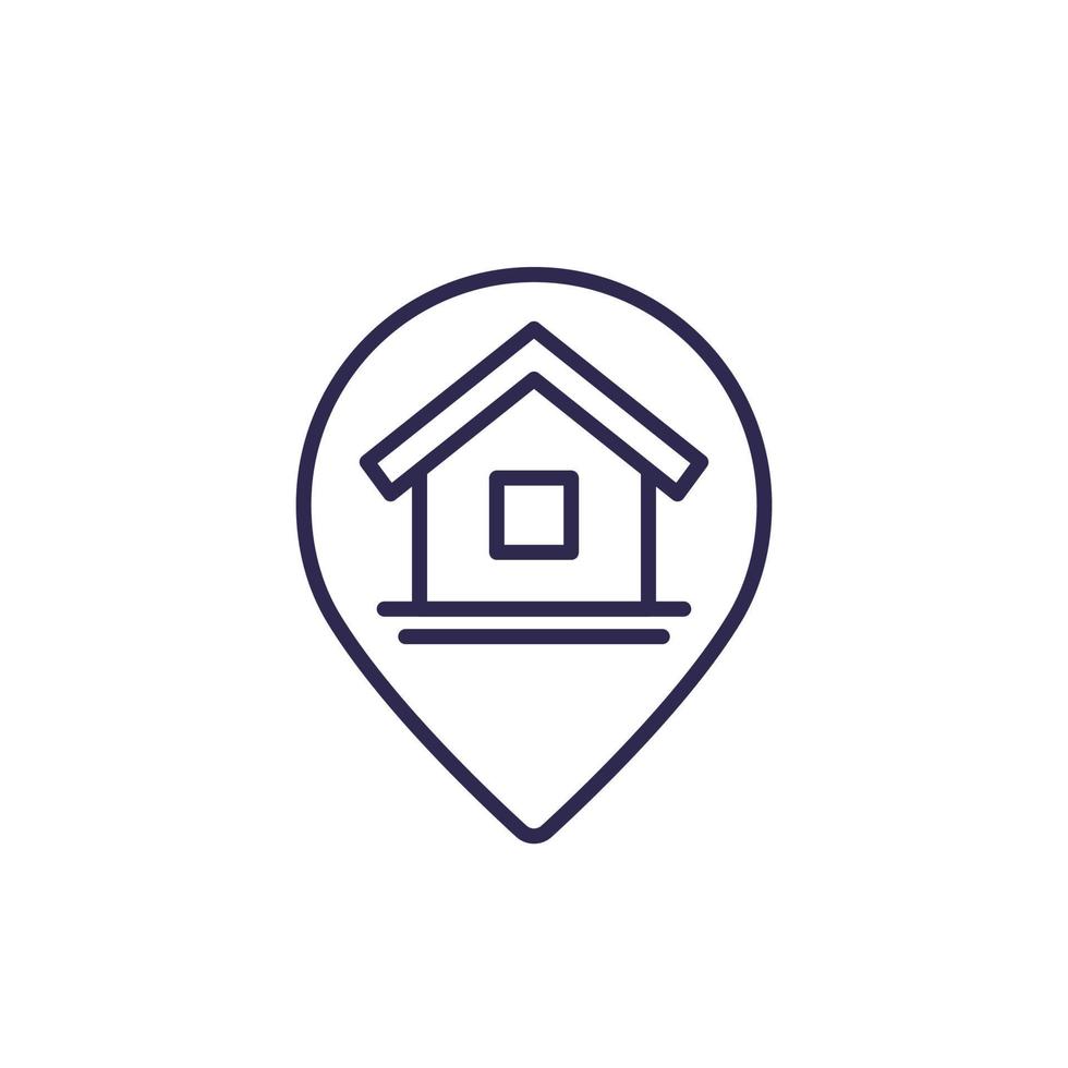 home, house and pin marker line icon vector
