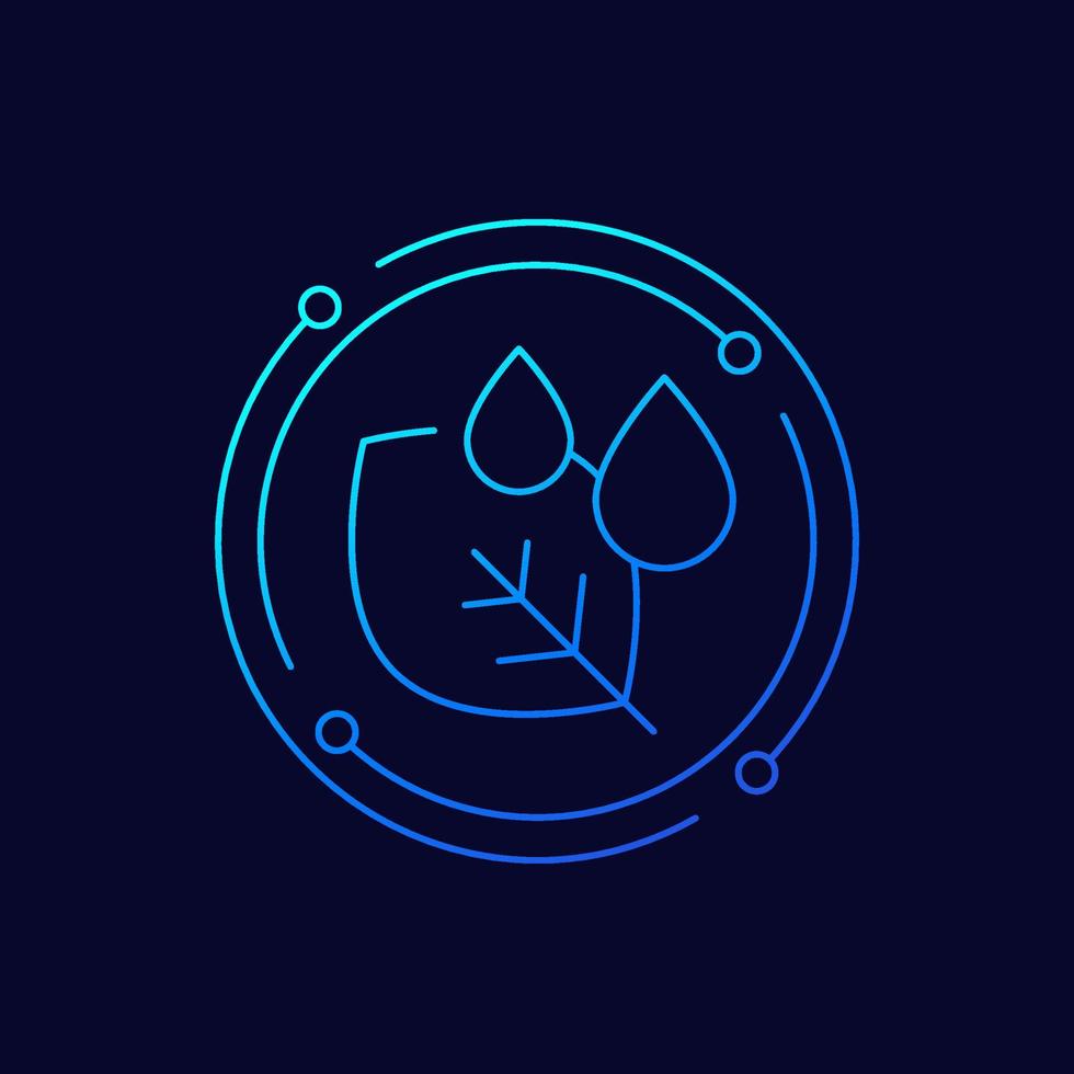 Drops and leaf line icon on dark vector