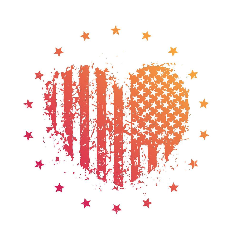 heart with usa flag, american patriotic sign, t-shirt print isolated on white vector