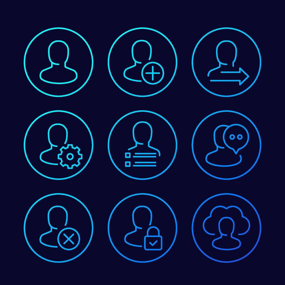 User, account and profile settings line icons for web vector