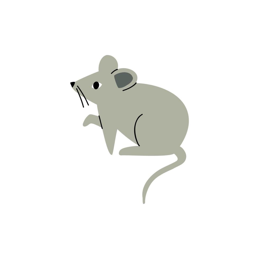 hand drawn mouse in flat style. children's illustration vector