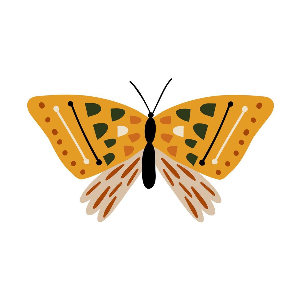 mariposa dibujada a mano en estilo plano. ilustración infantil vector