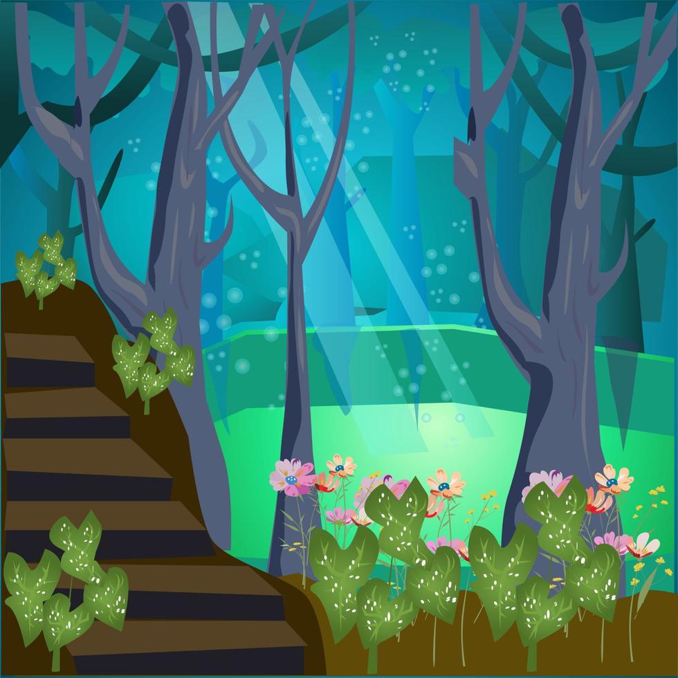 fondo de bosque y lago vector