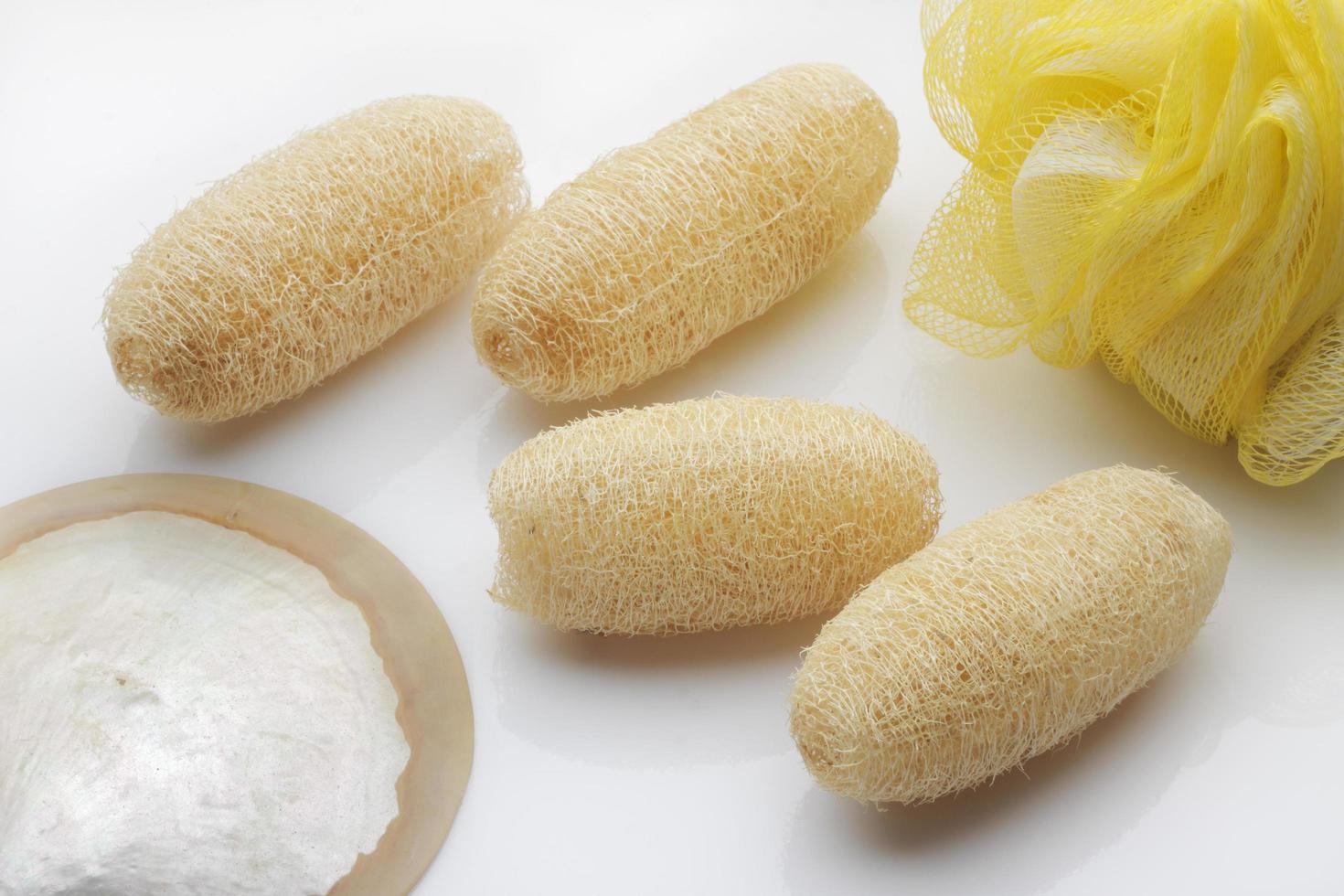 loofah sponges on white background. photo