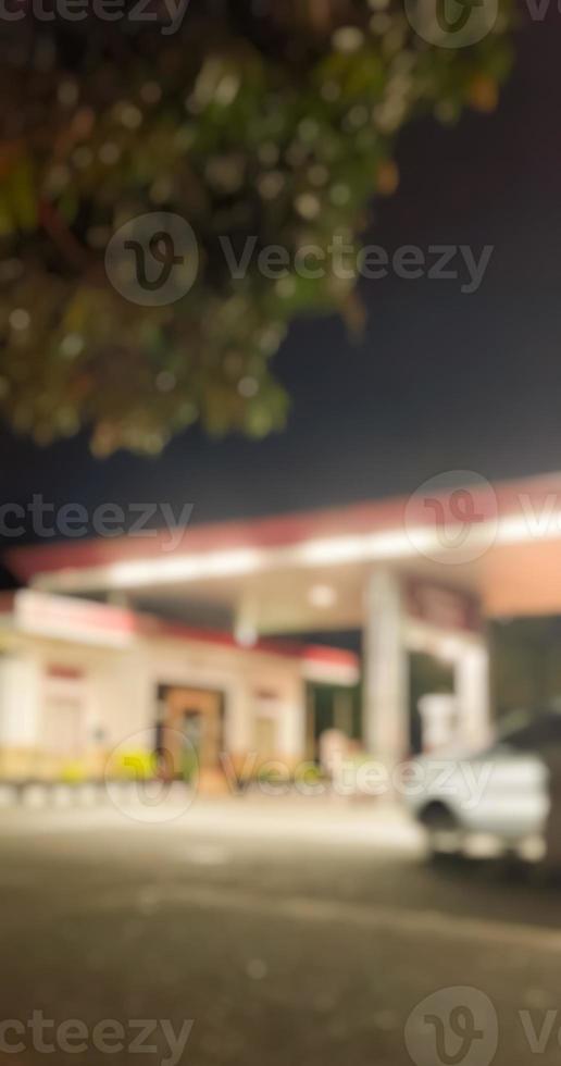 defocused abstract background of regional gas station. photo