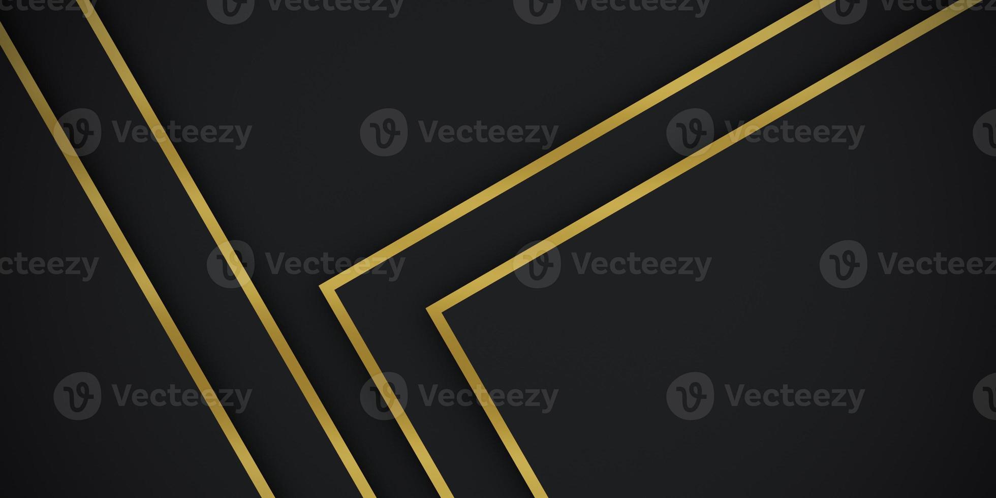 Abstract gradient premium black and golden lines geometric paper layer luxury background. 3d rendering. photo