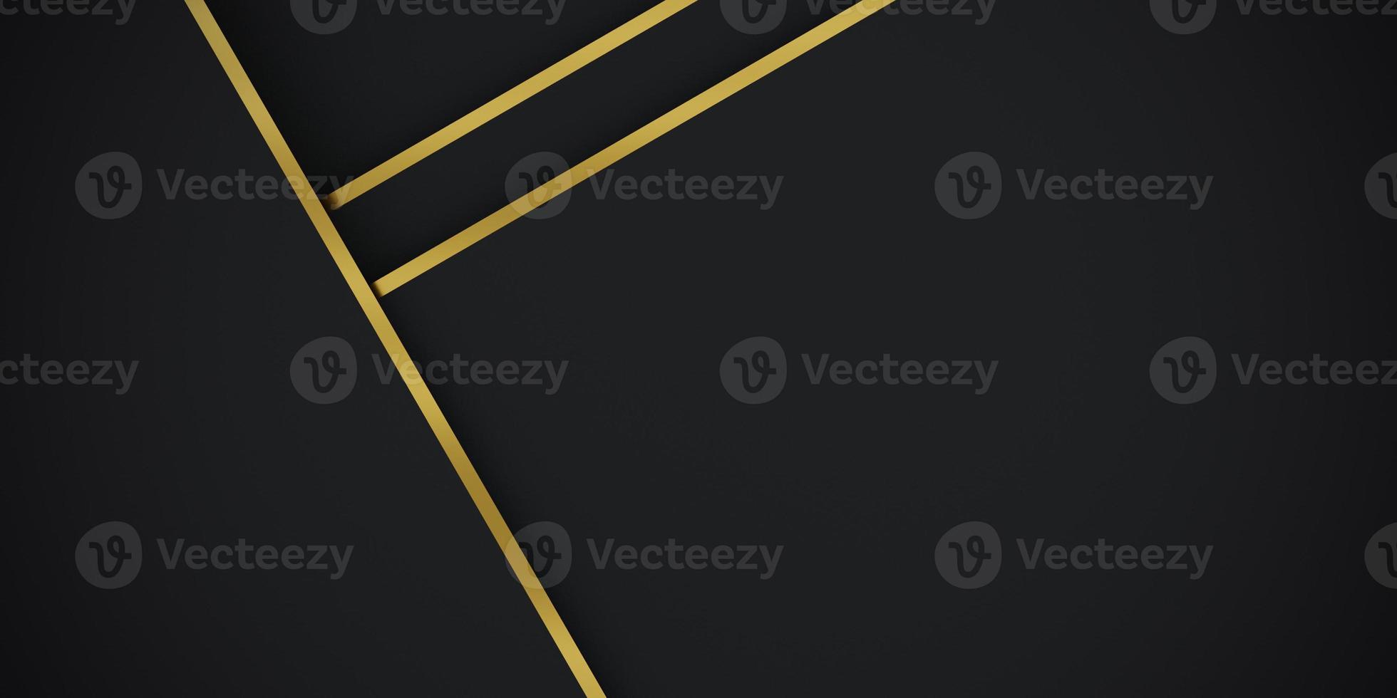 Abstract gradient premium black and golden lines geometric paper layer luxury background. 3d rendering. photo