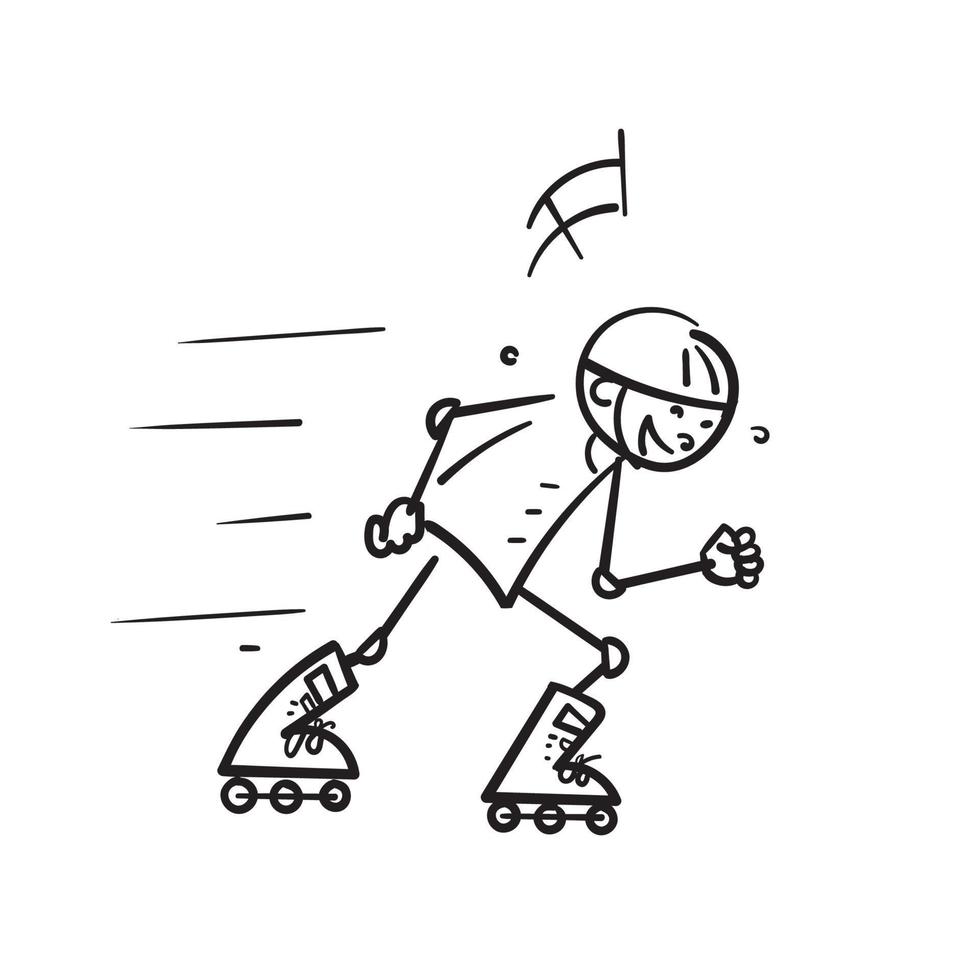 hand drawn doodle person play inline skate illustration vector