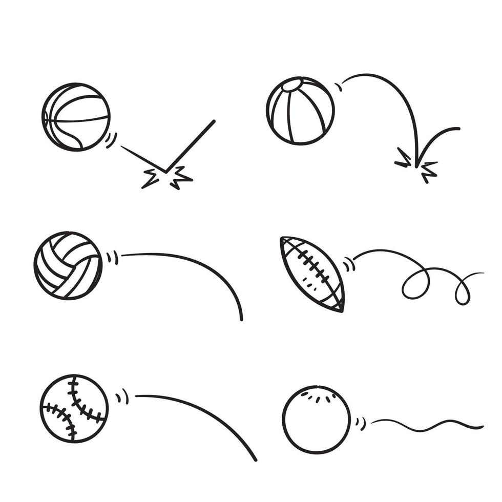 dibujado a mano doodle deporte pelota rebote colección ilustración vector