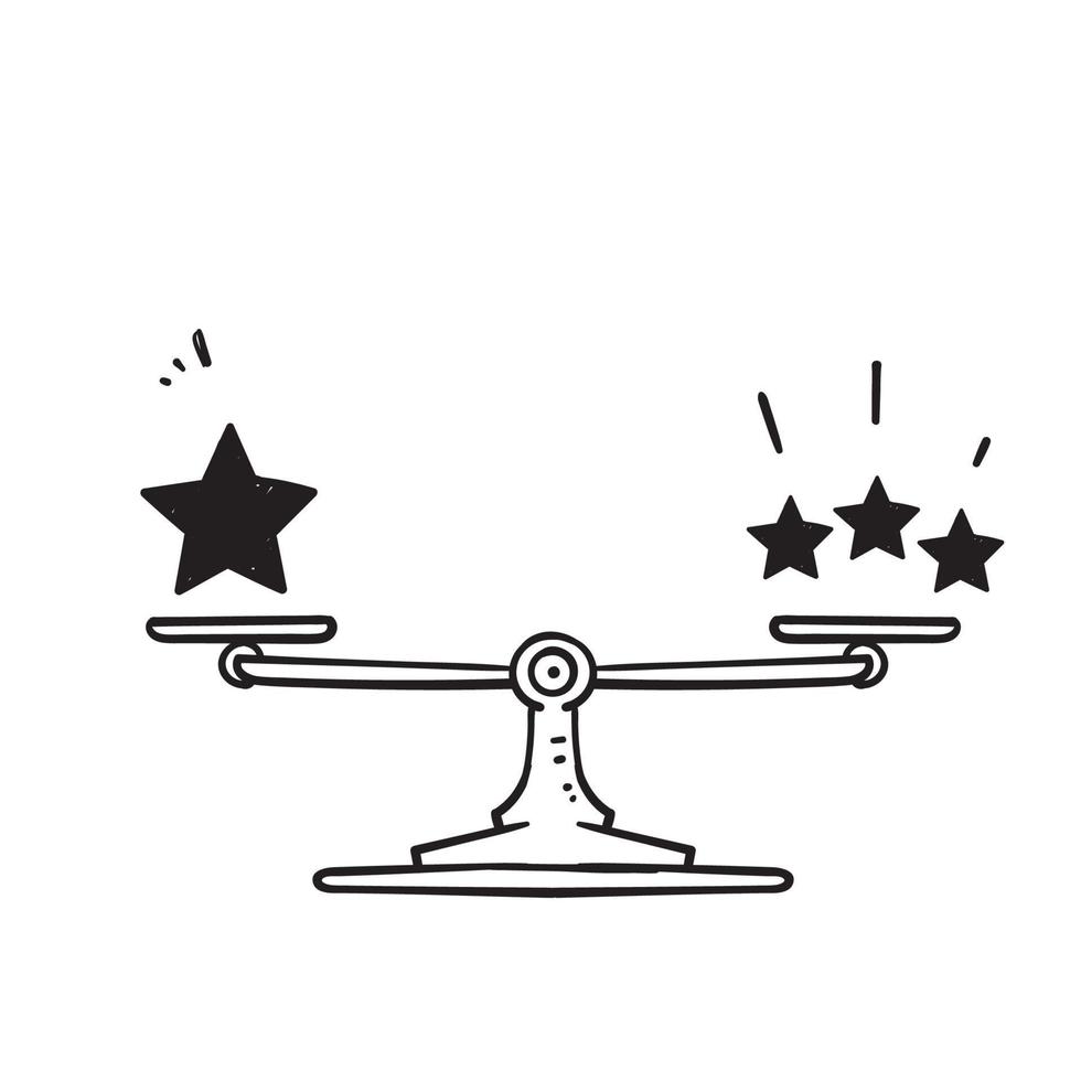 símbolo de comparación de estrella de garabato dibujado a mano para icono de ilustración de signo de calidad vs cantidad vector