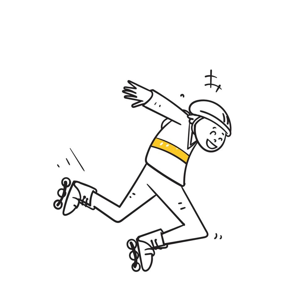hand drawn doodle person play inline skate illustration vector
