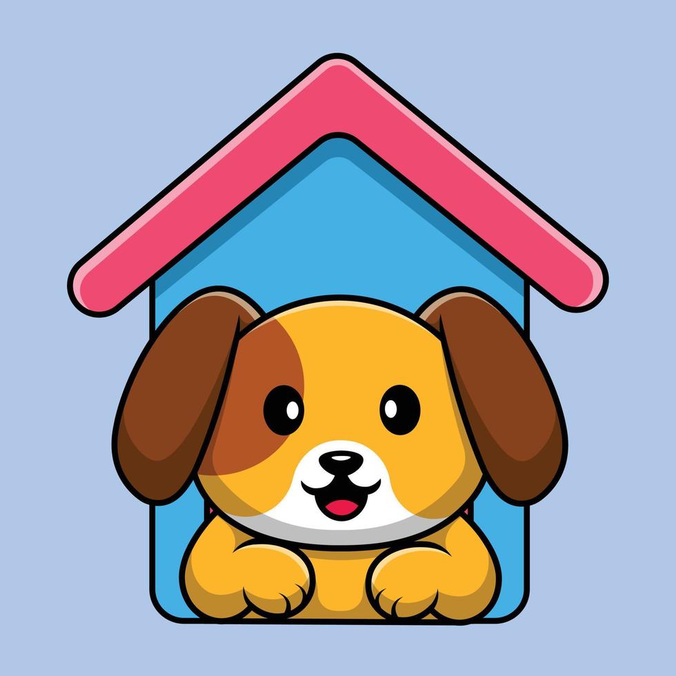 Cute Dog In Dog House Cartoon Vector Icon Illustration. Animal ...